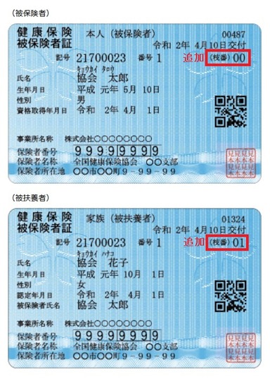 枝番が追加になる健康保険証のイメージ