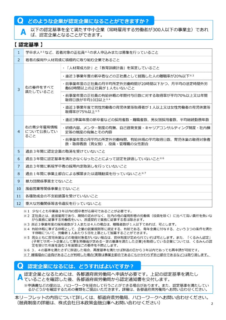 ユースエール認定　　ユースエール認定企業